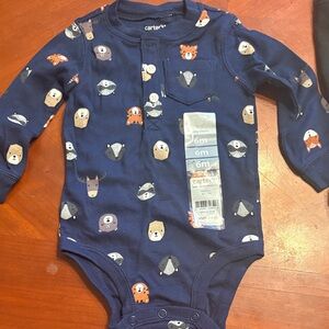Carter's Navy Blue Long-Sleeve Animal Face One-Piece